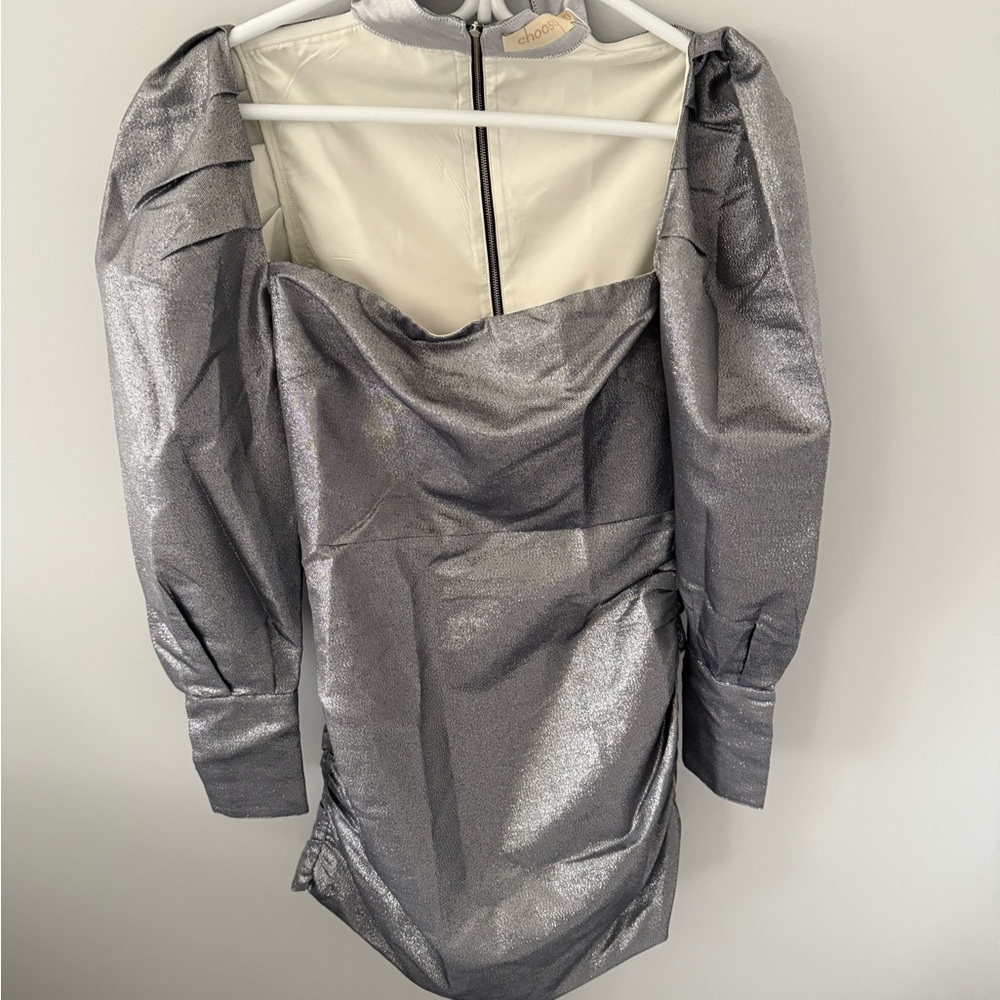 Elegant Metallic Long Sleeve Dress
